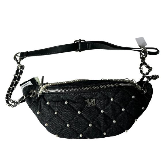Badgley Mischka Handbags - Badgley Mischka Denim Diamond Quilted Fanny Pack Black Jean NWT
